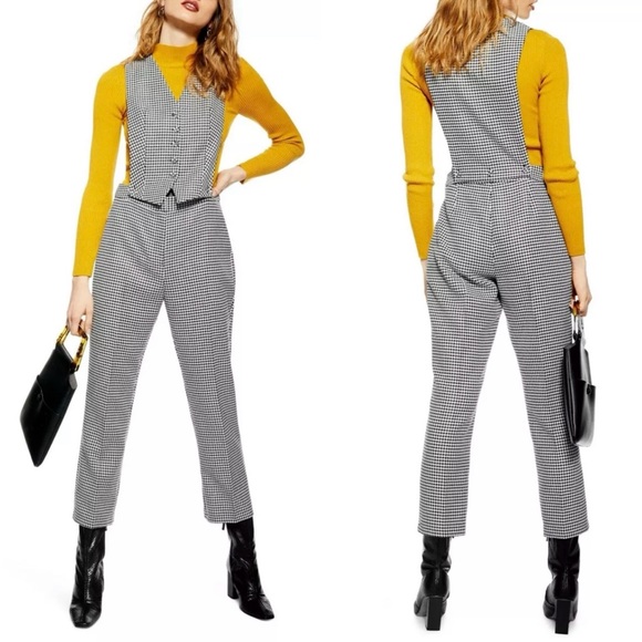 NWOT Topshop Houndstooth 3 in 1 Vest Pant Jumpsuit - Picture 2 of 3